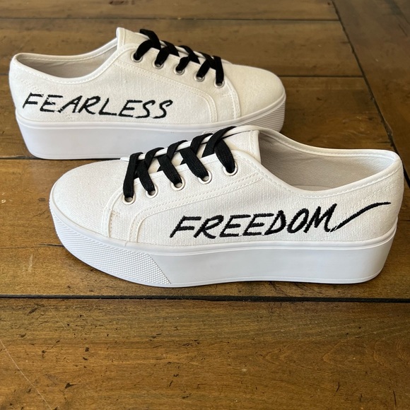 STEVE MADDEN platform canvas sneakers|freedom and fearless|size 6.5(run small) - Picture 3 of 8